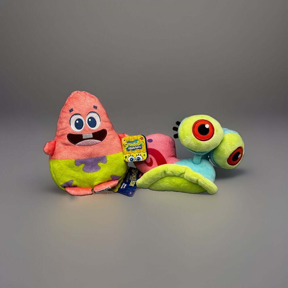 Spongebob Squarepants Plush Lot of 2 Patrick Starr Gary Snail 7" NEW